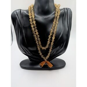 Long Strand Glass Orange Beaded Necklace‎ With Orange Tassel